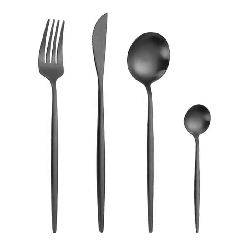 moderne genanvendeligt bestik titanium sort farve restaurant bestik, metal rustfrit stål mat sort bestik sæt
